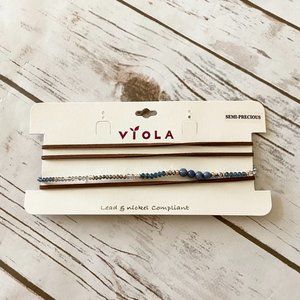 New Viola Women's Beaded Suede Choker Necklace Semi-precious Stones Tie Closure